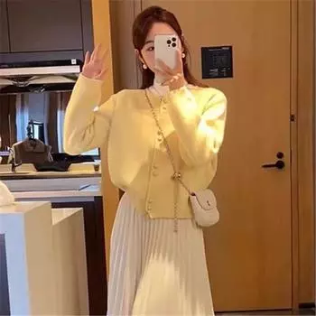 Уникальный вязаный кардиган для женщин, ранняя весна, новая маленькая верхняя одежда, короткий свитер, пальто One Size синий