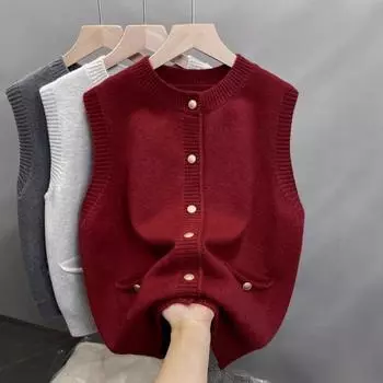 Уникальный жилет-свитер с лацканами в западном стиле, женский осенне-зимний приталенный короткий вязаный кардиган на молнии ONE SIZE красный