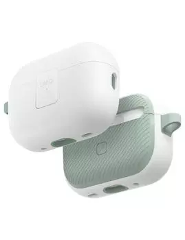 UNIQ AirPods Pro 2 Lock Case Shock Absorption Protection with Carabiner Clyde White x Soft AirPods Pro (Dove Mint, 2)