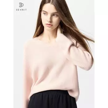 Uniqlo 3D трикотажный хлопковый свободный свитер с V-образным вырезом 01 OFF WHITE/WOMEN XS