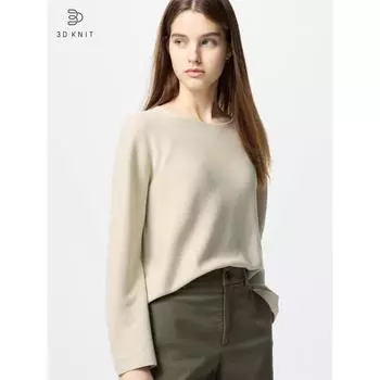 Uniqlo 3D Knit Cotton Crewneck свитер с длинным рукавом 13 RED/WOMEN XS