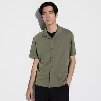 UNIQLO AiRism Хлопковая полностью открытая рубашка-поло с короткими рукавами и открытым воротником