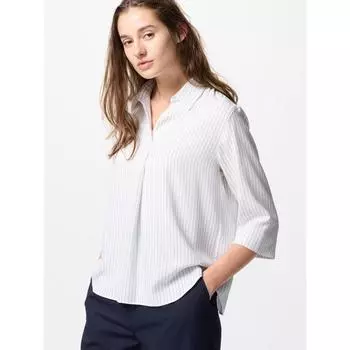 Uniqlo Блузка с воротником-стойкой из искусственного шелка, часть 7, полоска 01 OFF WHITE/WOMEN XS