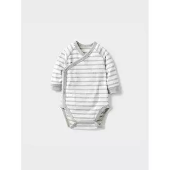 Uniqlo Боди Bn с длинным рукавом 1p Border 60см 03 GRAY/BABY 60