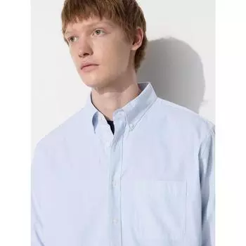 Uniqlo Broad Shirt Long Sleeve Button Down Collar Stripe B 61 BLUE/MEN S