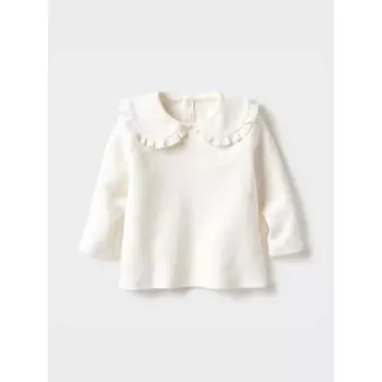 Uniqlo BT с круглым вырезом и длинным рукавом с оборкой 01 OFF WHITE/BABY 80