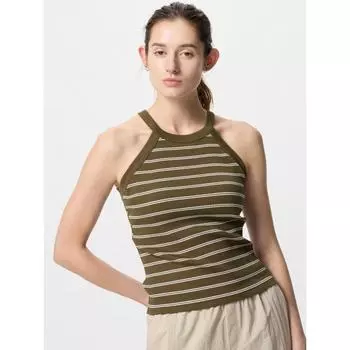 Бюстгальтер-топ с бретелью через шею Uniqlo в полоску 00 WHITE/WOMEN S