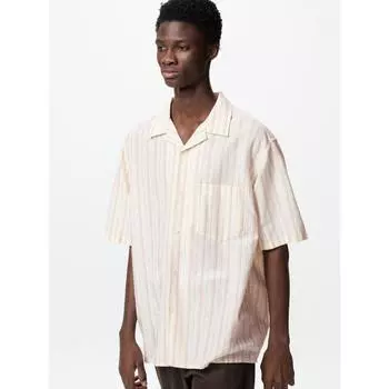 Uniqlo Cotton Linen Shirt Short Sleeve Stripe 13 RED/MEN S