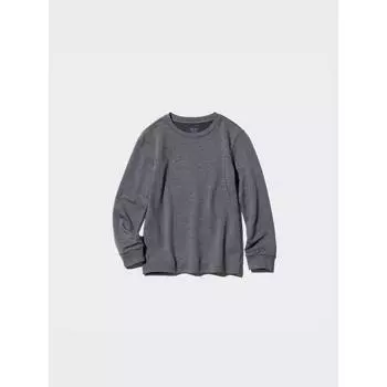 Uniqlo Детская футболка HeaTTech Extra Warm из хлопка с круглым вырезом и длинным рукавом 01 OFF WHITE/KIDS 100