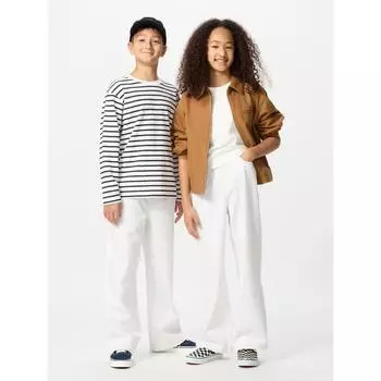 Uniqlo Детские джинсы широкого кроя, прямые, однотонные, с молнией 01 OFF WHITE/KIDS 100