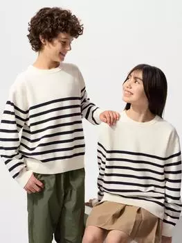 Uniqlo Детский стирающийся свитер Milano Rip в полоску 01 OFF WHITE/KIDS 100
