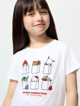 Uniqlo Девушки SanrIo Персонажи Кроп UT Графическая Футболка с коротким рукавом I 00 WHITE/KIDS 140