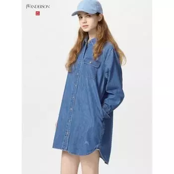 Uniqlo Джинсовая рубашка платье с длинным рукавом