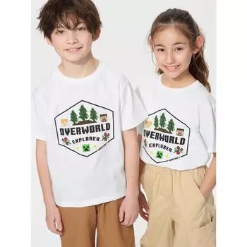 Uniqlo Футболка детская MinEcrafT UT Graphic с коротким рукавом E 00 WHITE/KIDS 100