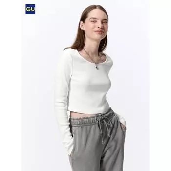Uniqlo Футболка Gu Lip Crop с длинным рукавом 01 OFF WHITE/WOMEN S