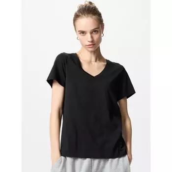 Uniqlo Футболка из хлопка Supima с V-образным вырезом и коротким рукавом 00 WHITE/WOMEN S