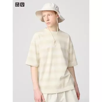 Uniqlo Футболка Japan Air Rhythm Cotton в полоску большого размера 08 DARK GRAY/XS