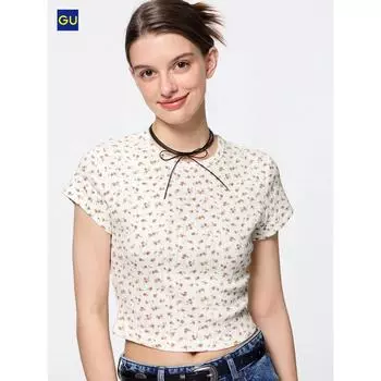 Uniqlo Футболка с цветочным принтом Gu Pointel 01 OFF WHITE/WOMEN M