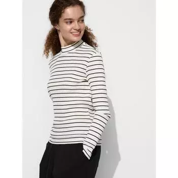 Uniqlo Футболка с длинным рукавом и высокой горловиной Lip STripe 01 OFF WHITE/WOMEN S