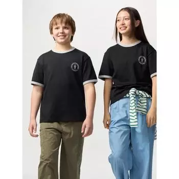 Uniqlo Футболка с круглым вырезом Airism CoTTon с рисунком для детей 09 BLACK/KIDS 100