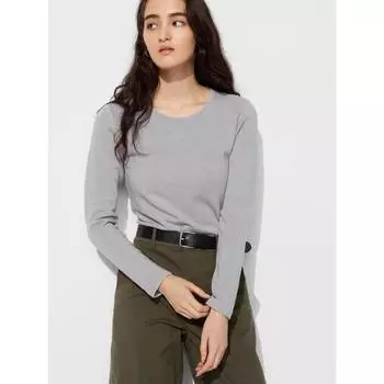 Uniqlo Футболка с круглым вырезом и длинным рукавом HeaTTech Ultra Warm 03 GRAY/WOMEN S