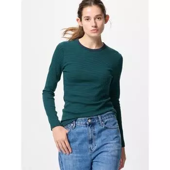 Uniqlo Футболка с круглым вырезом Japan SofT Rib Border 09 BLACK/XS