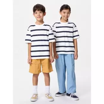 Uniqlo Футболка с круглым вырезом в полоску для детей Airism CoTTon 01 OFF WHITE/KIDS 100
