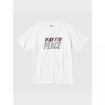 Uniqlo Футболка с принтом «Peace For All» с коротким рукавом, стандартный крой, Кей Нисикори 00 WHITE/UNISEX XXL
