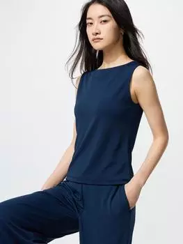 Uniqlo Футболка с японским крепом и вырезом «лодочка» без рукавов 68 BLUE/XS