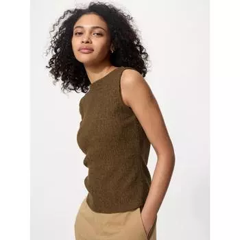 Uniqlo Футболка с японским воротником-лодочкой и сборками, без рукавов 01 OFF WHITE/XS