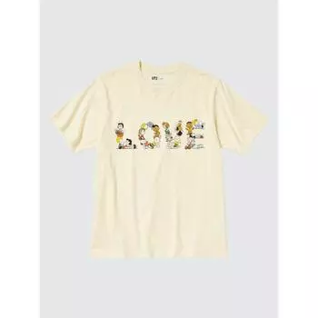 Uniqlo Футболка с рисунком «Peace For All» с коротким рукавом, стандартный крой, арахис 41 YELLOW/UNISEX XS