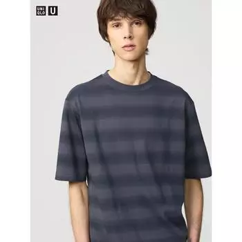 Uniqlo Футболка свободного кроя Airism CoTTon в полоску 08 DARK GRAY/MEN XS