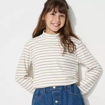 UNIQLO GIRLS heat tech lip high neck T long sleeve stripe