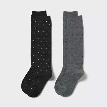 UNIQLO GIRLS HEATTECH HIGH SOCKS 2P DOT