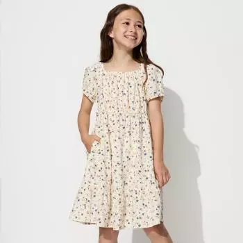 UNIQLO GIRLS SHIRRING DRESS SHORT SLEEVE