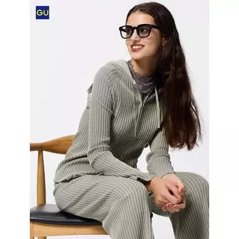 Uniqlo Gu Lip Knit Hoodie с двойной молнией 04 GRAY/WOMEN S