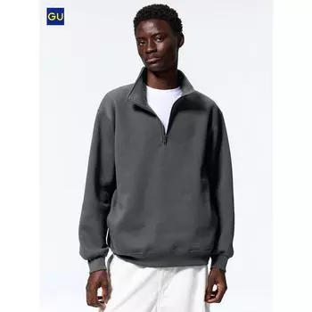 Uniqlo Gu Тяжелый свитер с застежкой-молнией на половину длины 09 BLACK/MEN S
