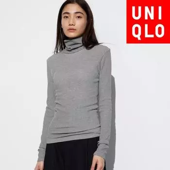 UNIQLO Heattech бесшовная водолазка с длинными рукавами и полосками 01 OFF WHITE/WOMEN XS