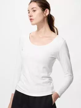 Uniqlo HeaTTech Хлопковый U-образный вырез 8 рукав 01 OFF WHITE/XS