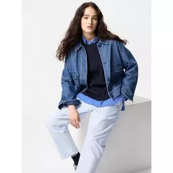 Uniqlo Хлопковые брюки Relax Ankle Pants Stripe 61 BLUE/WOMEN XS