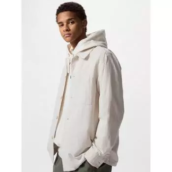 Uniqlo Хлопок Льняная Рубашка Куртка Длинный Рукав 32 BEIGE/UNISEX L