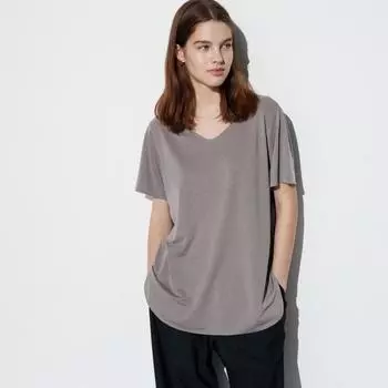 UNIQLO JAPAN Air Rhythm Бесшовная футболка с V-образным вырезом, длинными рукавами и короткими рукавами