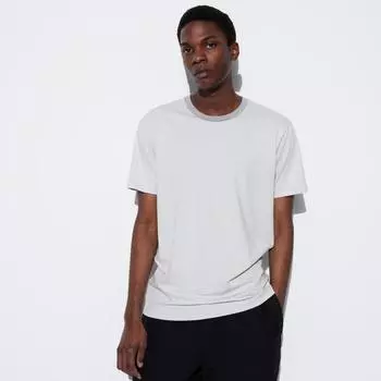 Футболка Uniqlo Japan Air RhyThm из хлопка в полоску с круглым вырезом и коротким рукавом 03 GRAY/S