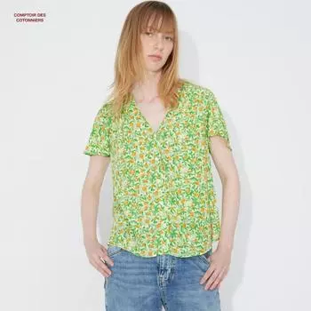 UNIQLO JAPAN Блузка с принтом из искусственного шелка (Короткий рукав/Comptoir de Cotonnier)