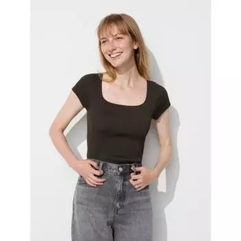 Uniqlo Япония ребристый бюстгальтер с квадратным вырезом T 09 BLACK/S