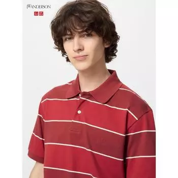 Uniqlo Japan Dry Kanoko Border Polo Shirt 17 RED/XS