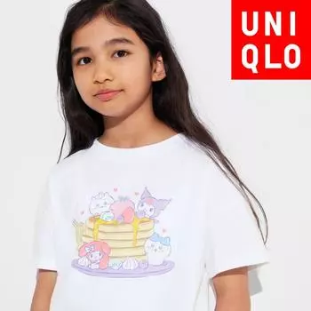 UNIQLO JAPAN GIRLS CHIKawa SANRIO CHARACTERS SWEETS COLLECTION UT с коротким рукавом 00 WHITE/120