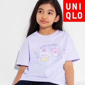 UNIQLO JAPAN GIRLS CHIKawa SANRIO CHARACTERS SWEETS COLLECTION UT с коротким рукавом 70 LIGHT PURPLE/110