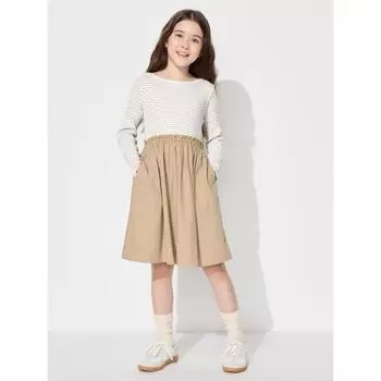 Uniqlo Комбинированное платье для девочек в Японии 31 BEIGE/100