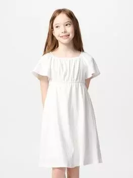Uniqlo Japan Girls Flare Sleeve Dress Short Sleeve 01 OFF WHITE/110